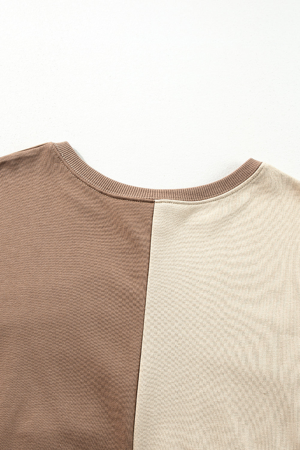 Brown Colorblock Henley Oversize Sweatshirt