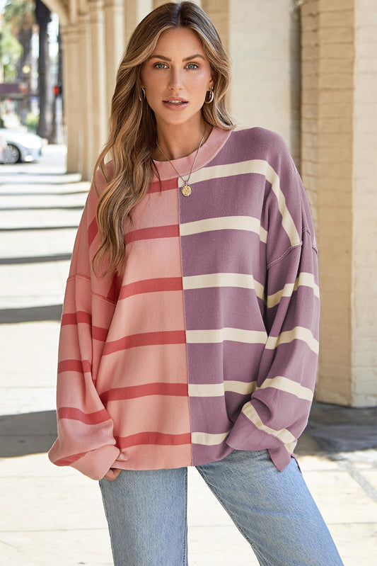 Pink Stripe Colorblock Oversized Sweater (on hand)