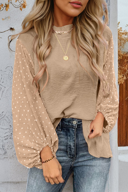 Beige Swiss Dot Balloon Sleeve Blouse