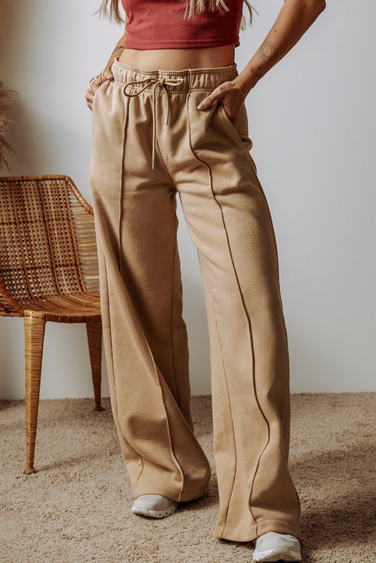 Khaki Exposed Seam Wide Leg Pants