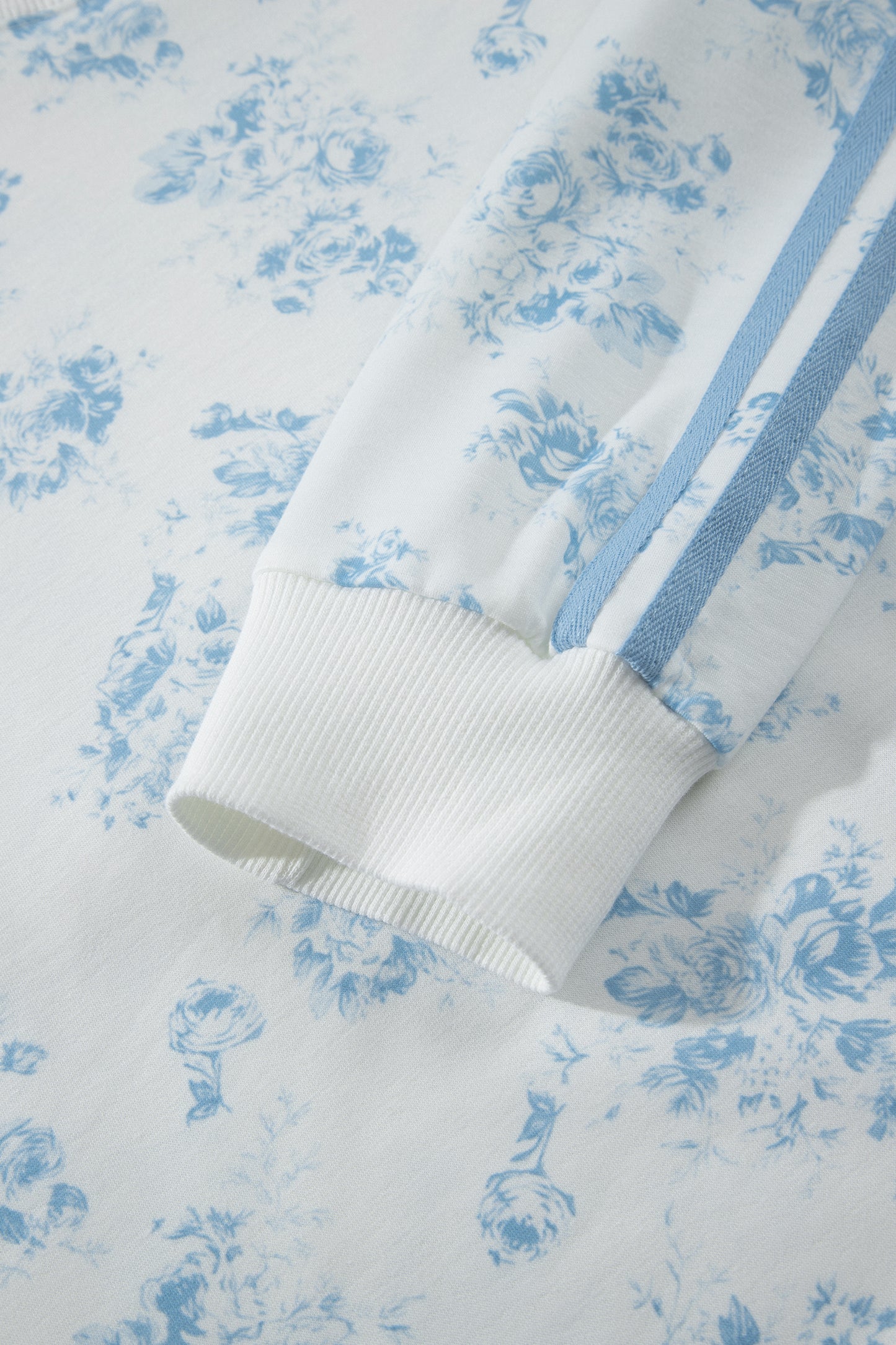 Sky Blue Floral Long Sleeve Top Ruffle Hem Shorts Set