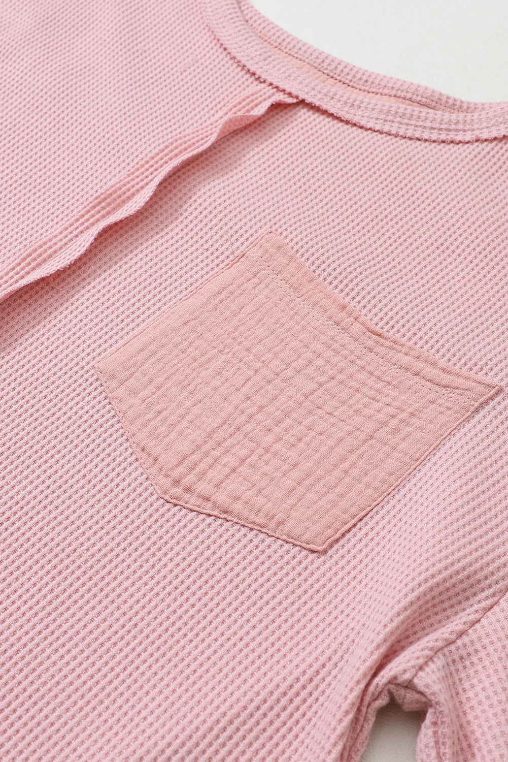 Pink Exposed Seam Patchwork Waffle Knit Top (on hand)