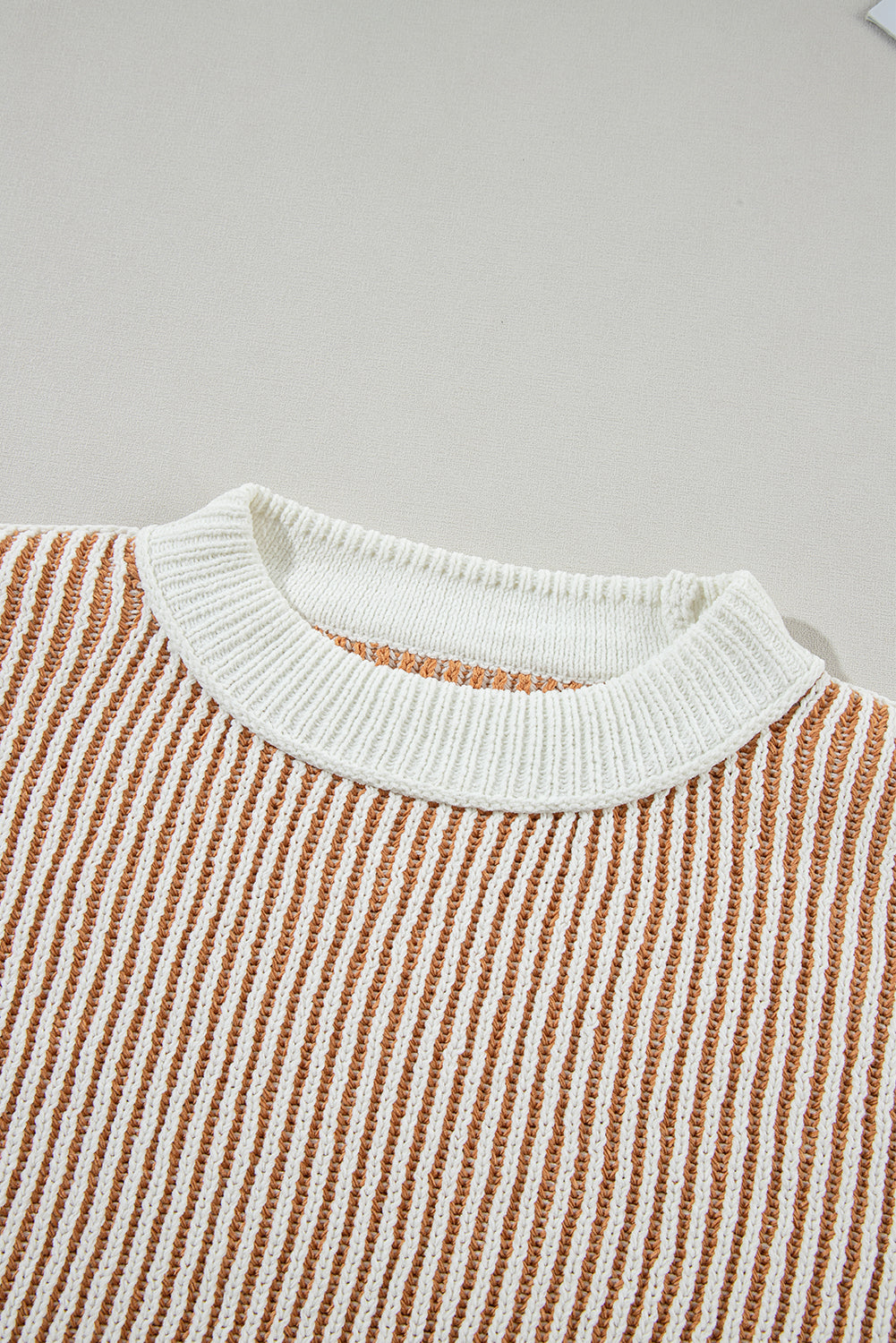 Beige Striped Loose Sweater