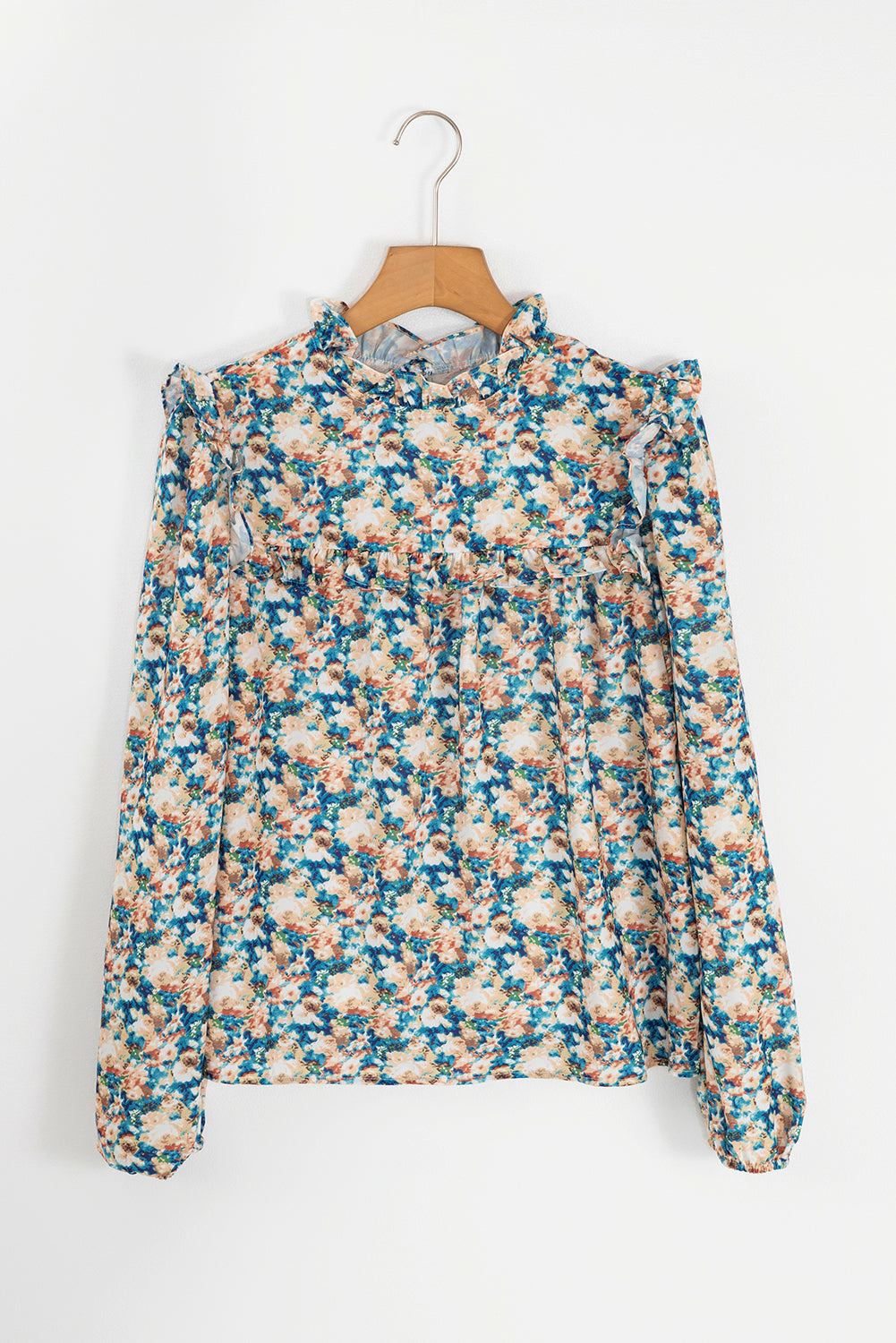 Blue Floral Frilled Blouse