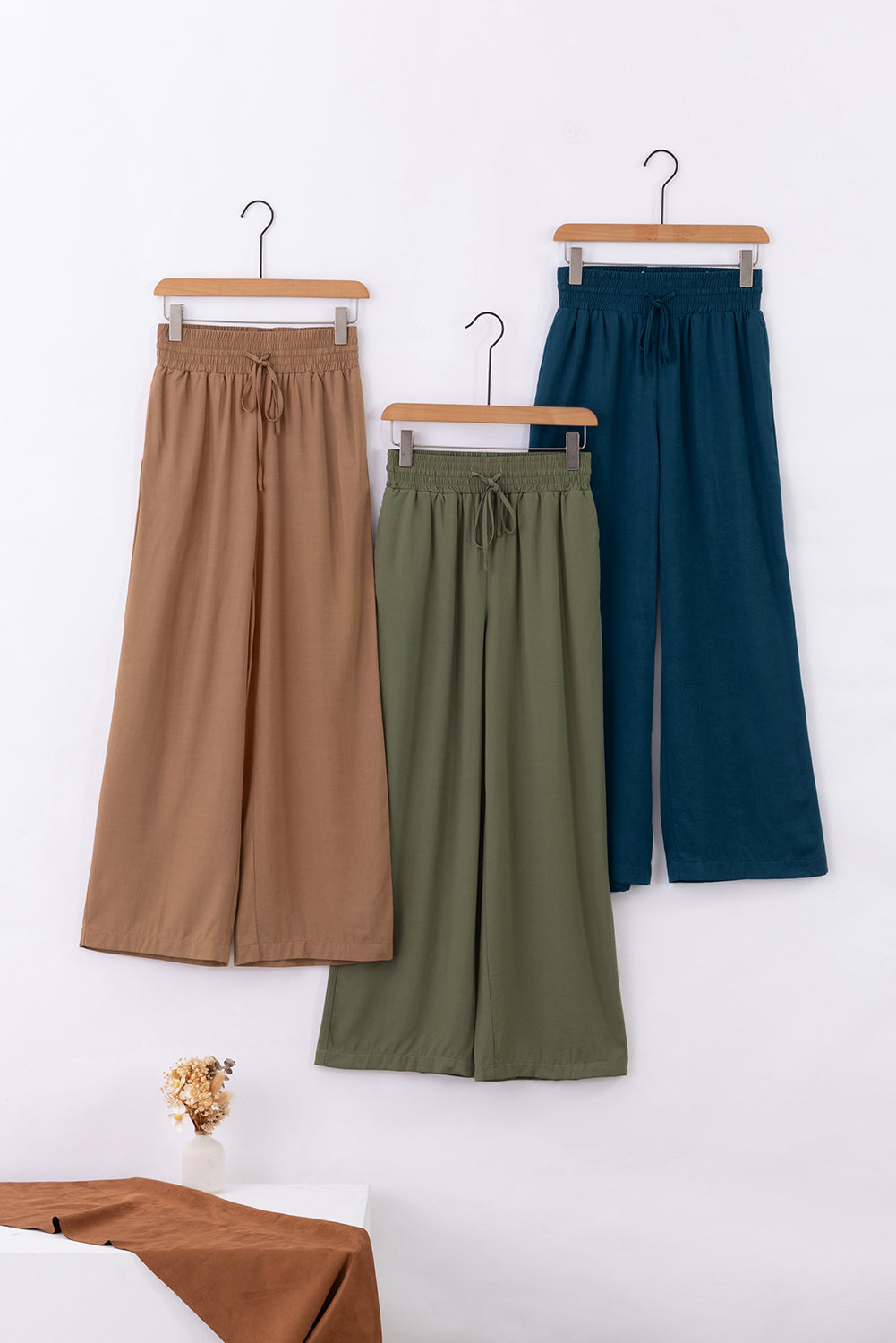 Green Drawstring Wide Leg Pants