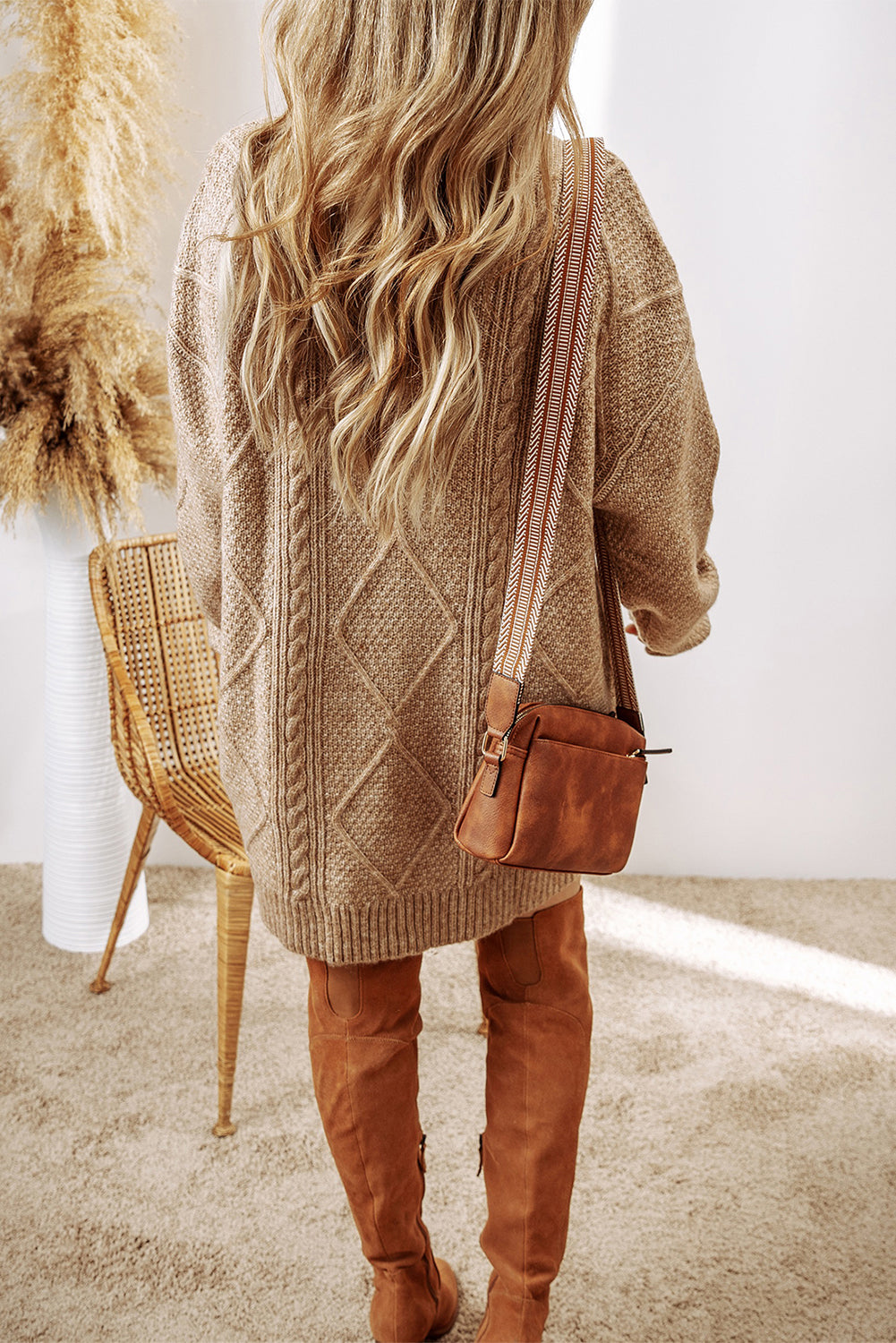 Beige Cable Knit Sweater Dress