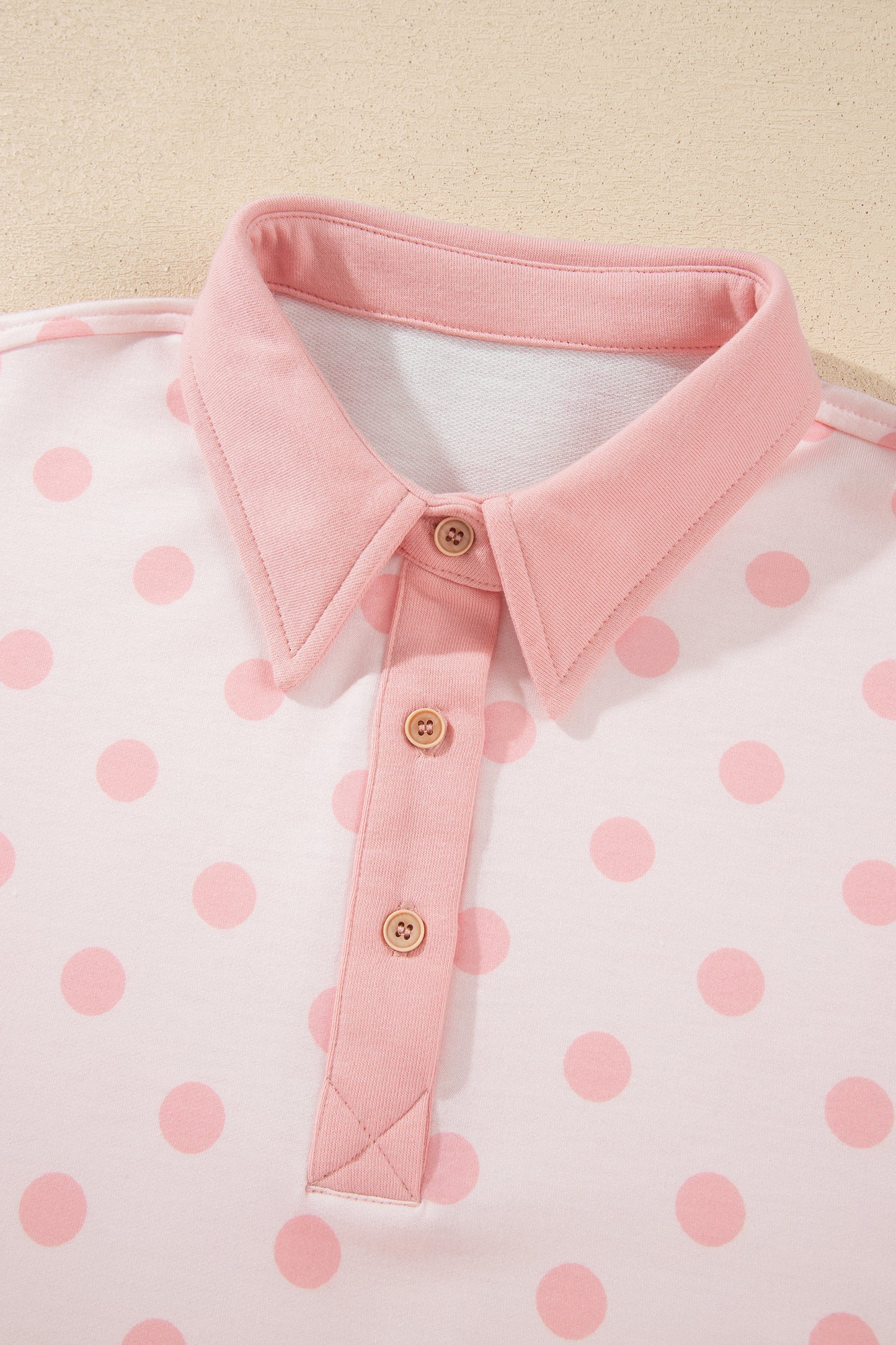 Pink Polka Dot Loose Polo Patch Pocket Shorts Set