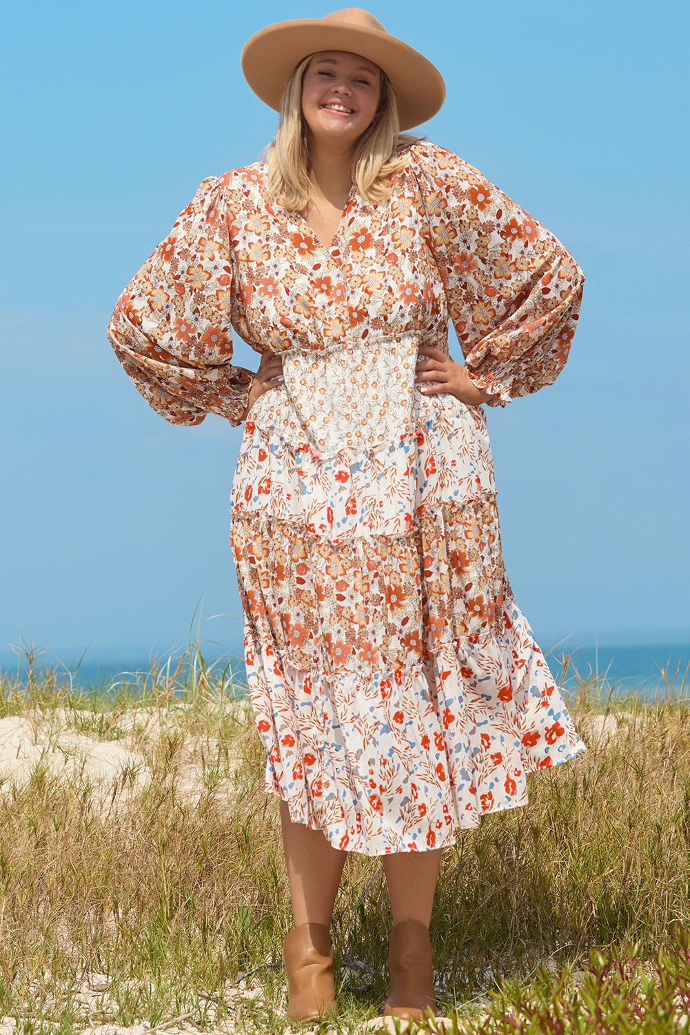 Plus Size Floral Tiered Ruffle Maxi Dress