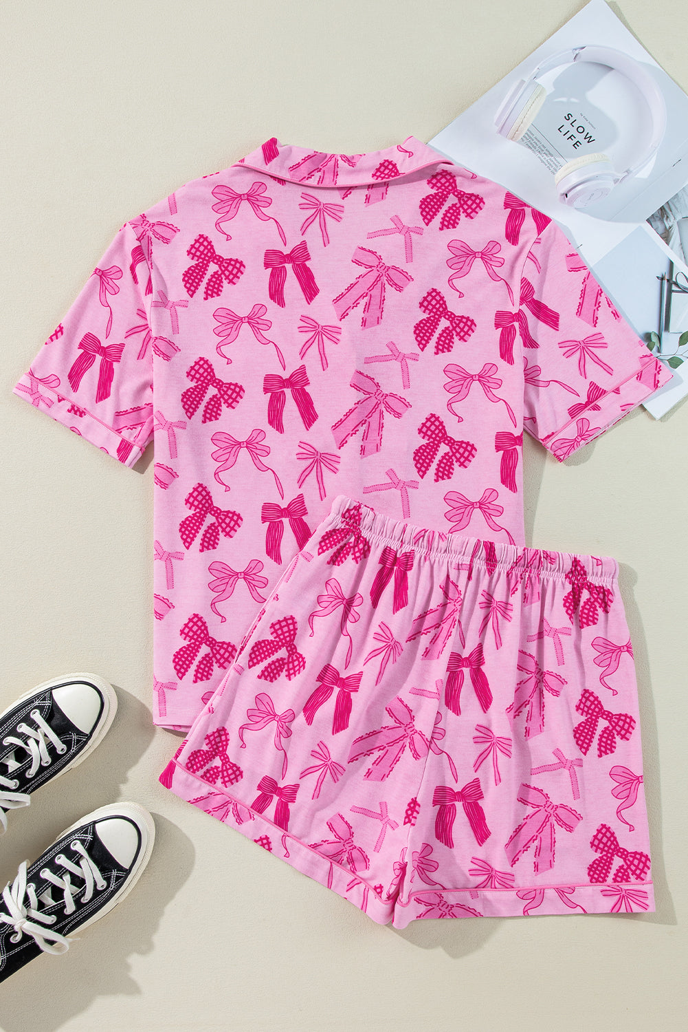 Pink Bow Print Pajamas Set