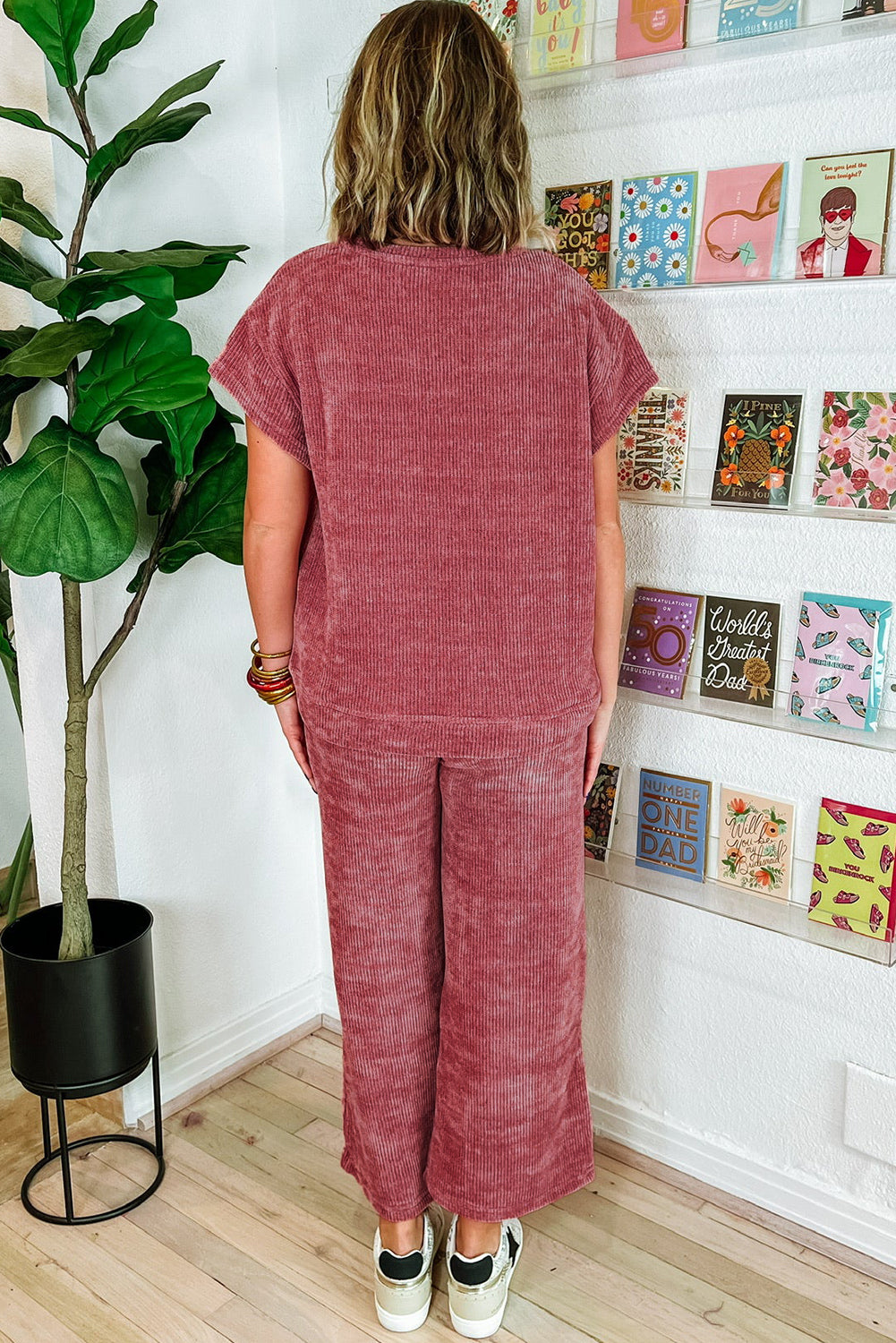 Rose Corduroy Crop Pants Set (on hand)