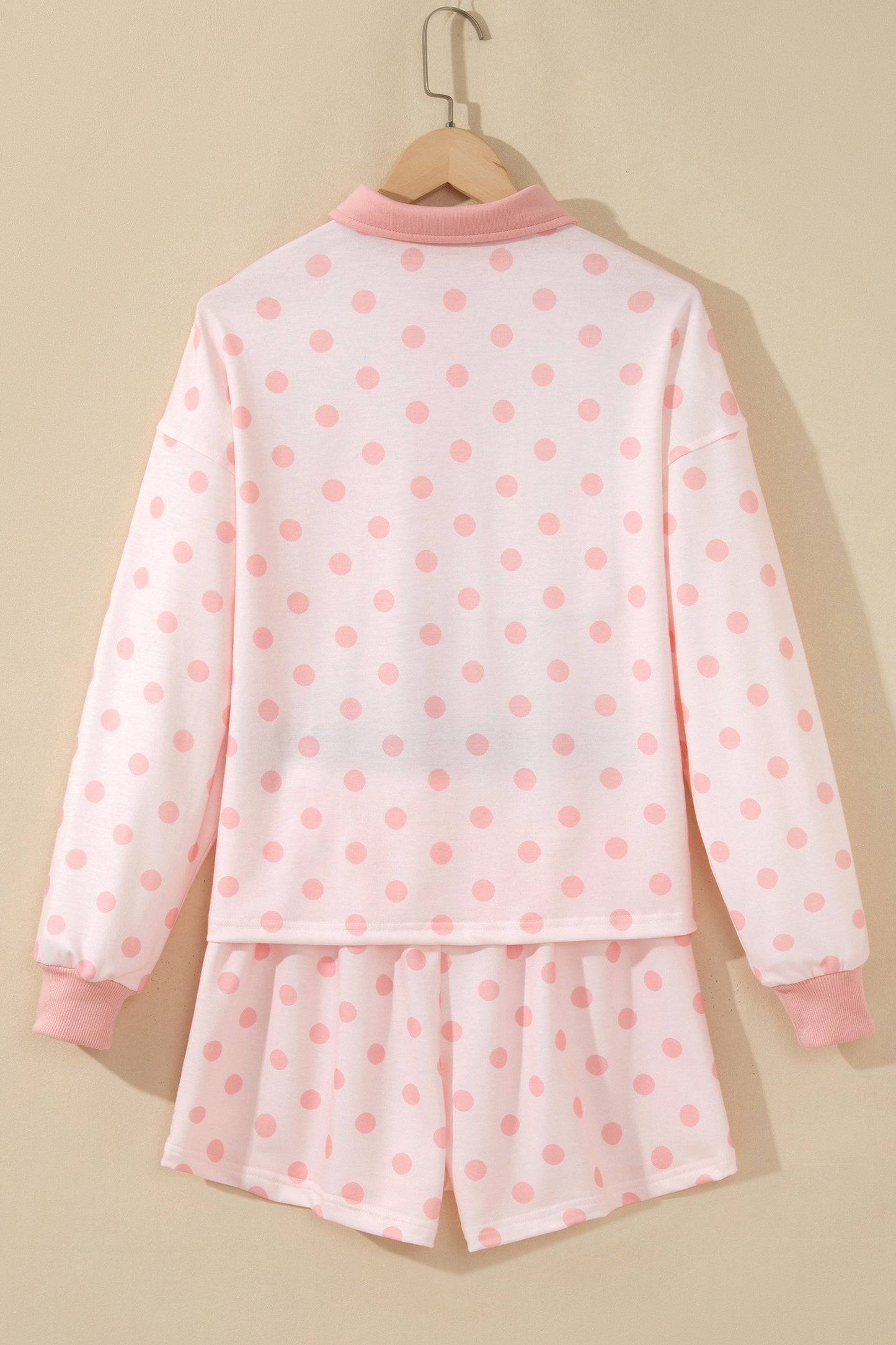 Pink Polka Dot Loose Polo Patch Pocket Shorts Set