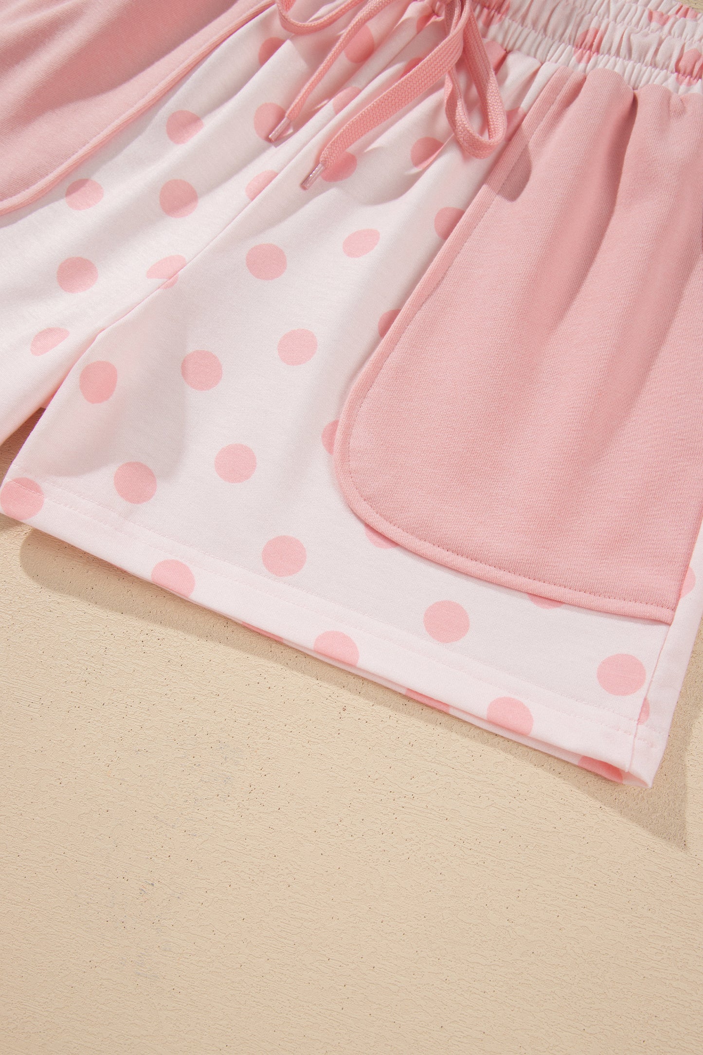Pink Polka Dot Loose Polo Patch Pocket Shorts Set